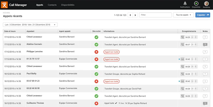 Gestion des appels : visuel Dexem