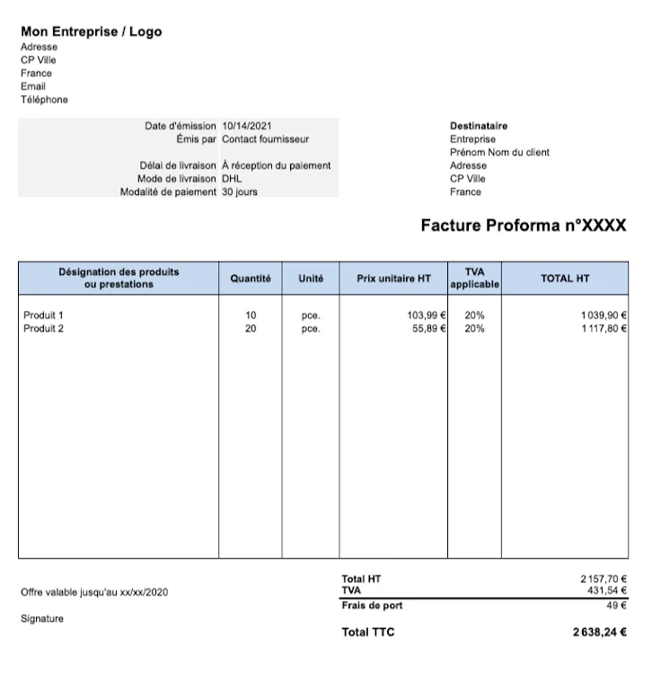 Facture Proforma Modele A Telecharger