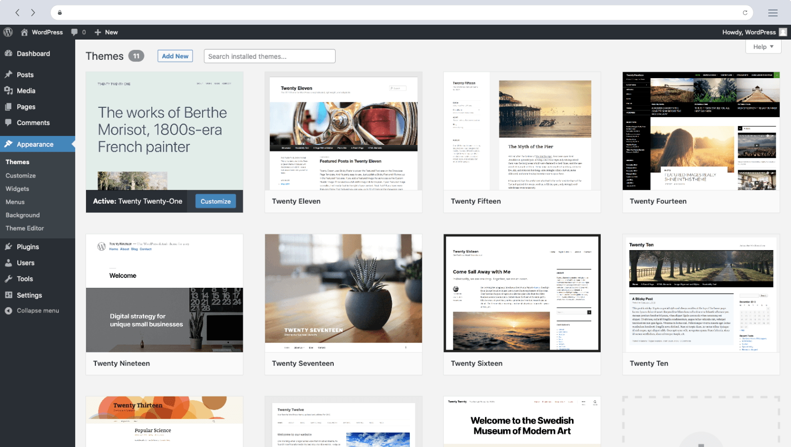 Logiciel création site web : visuel WordPress