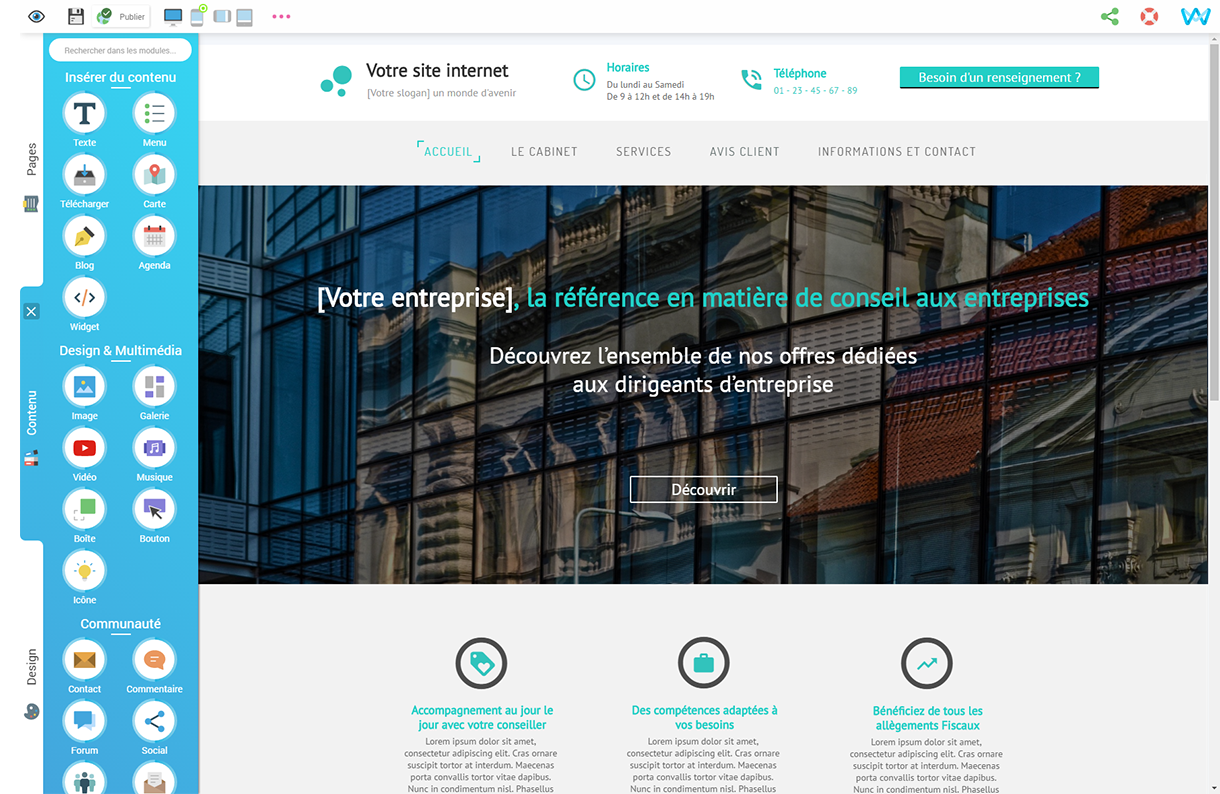 Logiciel création site web : visuel SiteW