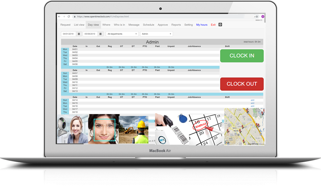 Logiciel de pointage : visuel Open Time Clock