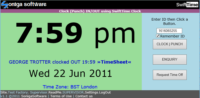 Logiciel de pointage : visuel SwiftTime by Soniga