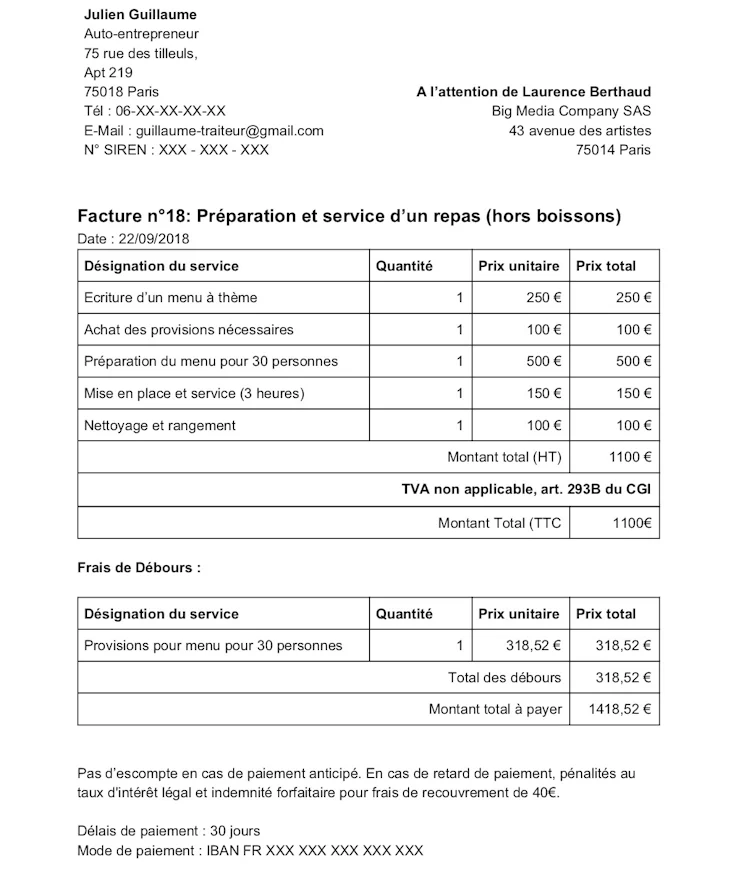 facture débours openclassrooms
