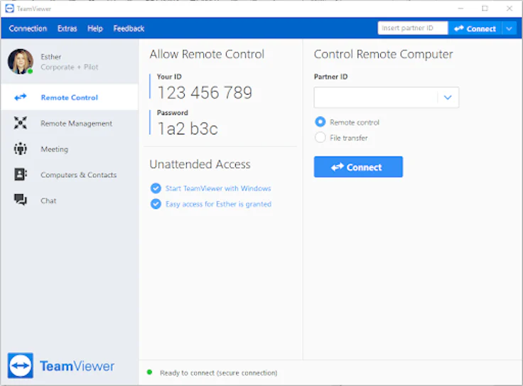 Capture d'écran TeamViewer pour Logiciel Partage d'écran