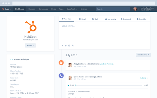 Capture HubSpot CRM pour Logiciel Outils Collaboratifs