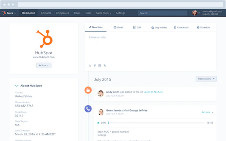 Capture HubSpot CRM pour Logiciel Outils Collaboratifs