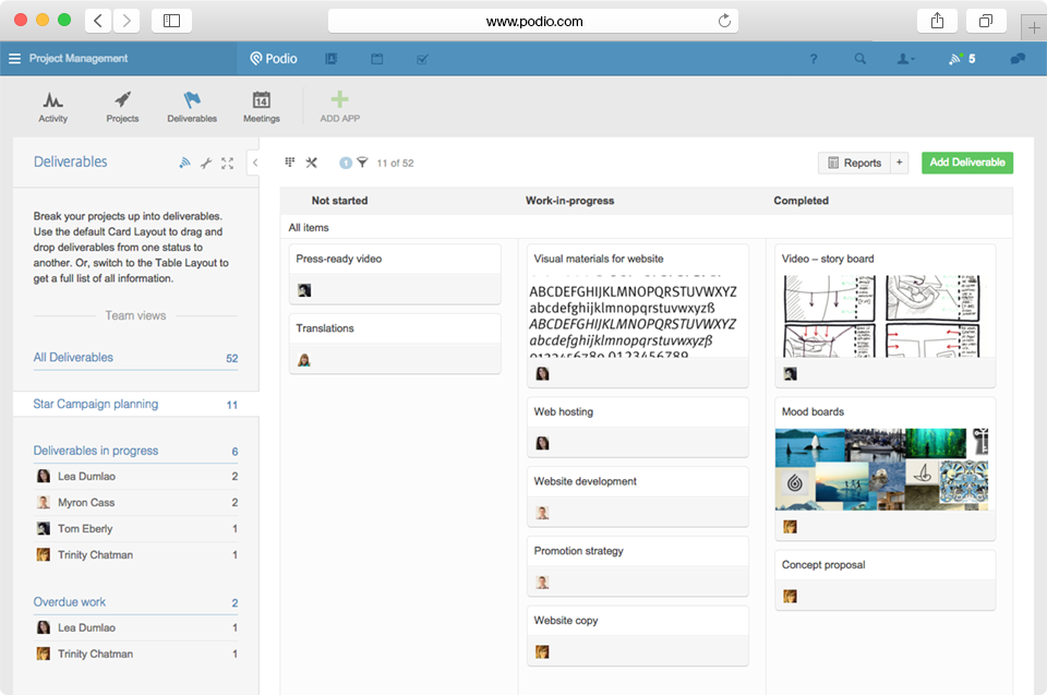 Capture Podio pour Logiciel Outils Collaboratifs