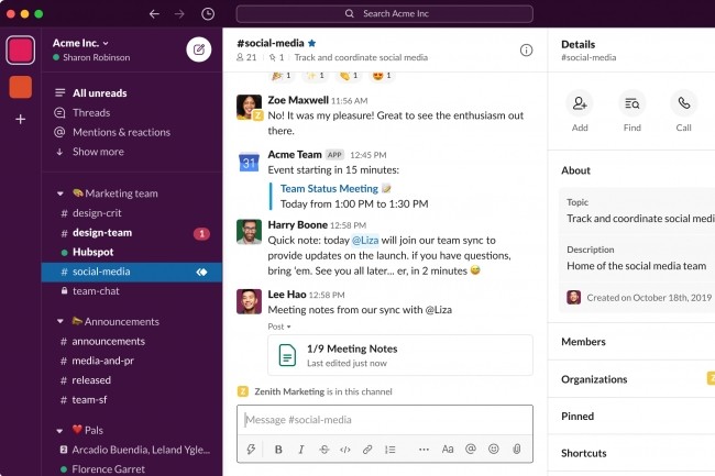 Capture Slack pour Logiciel Outils Collaboratifs