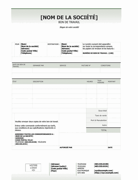 Modèle ordre de travail