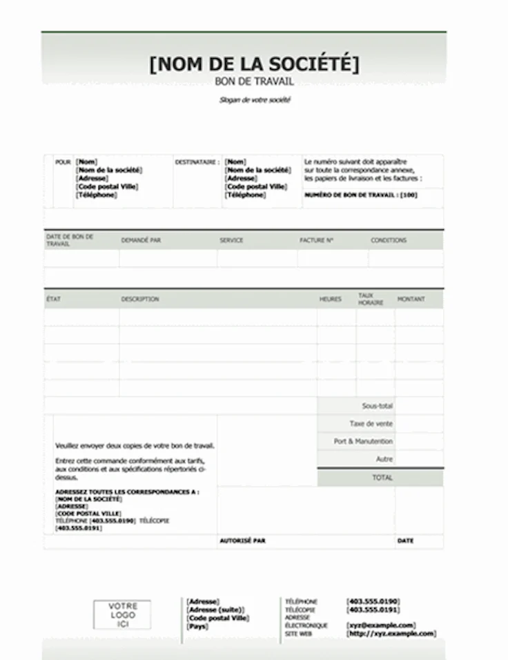 Modèle ordre de travail
