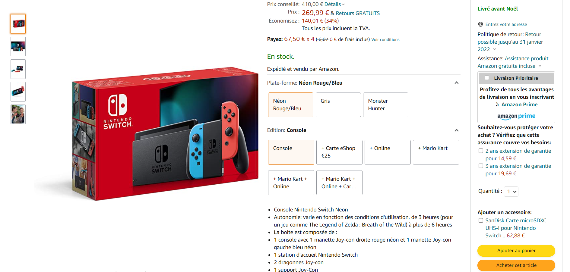 Exemple d'offre mise en avant par Amazon