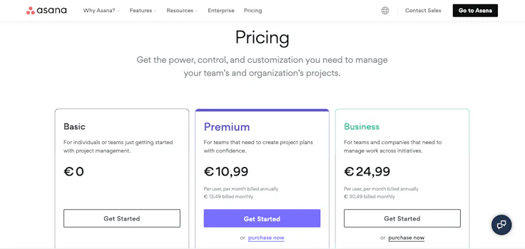 asana pricing