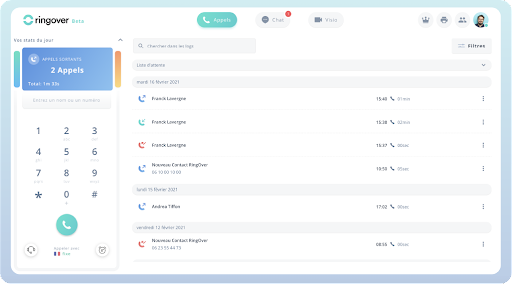 Capture Ringover pour logiciel centre d'appel