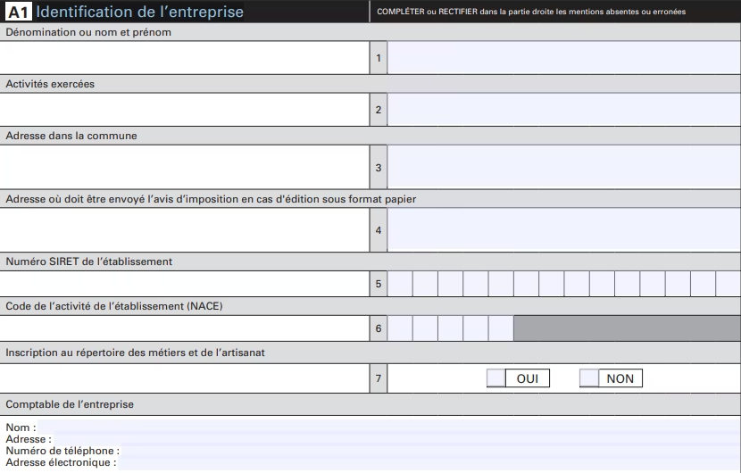 Déclaration initiale de cotisation foncière des entreprises : formulaire n° 1447-C-SD