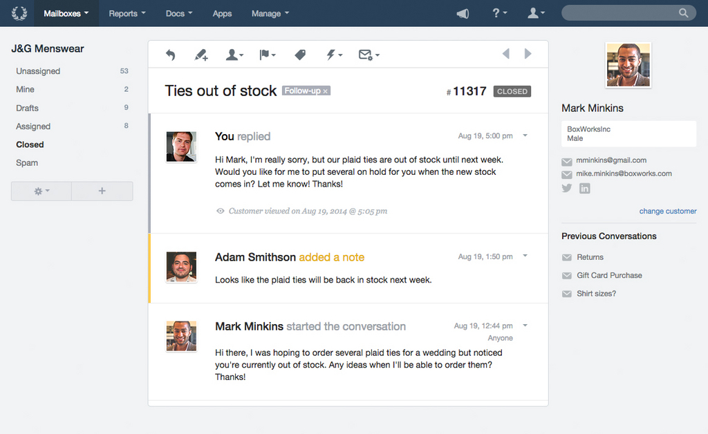 Logiciel helpdesk : visuel Help Scout