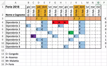 piano ferie excel