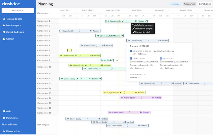 Exemple de planning transport @Dashdoc