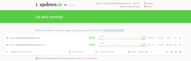 Monitoring site web : Updown.io
