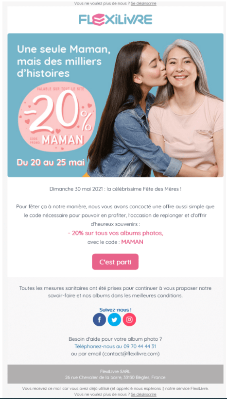 Exemple design email avec promotion