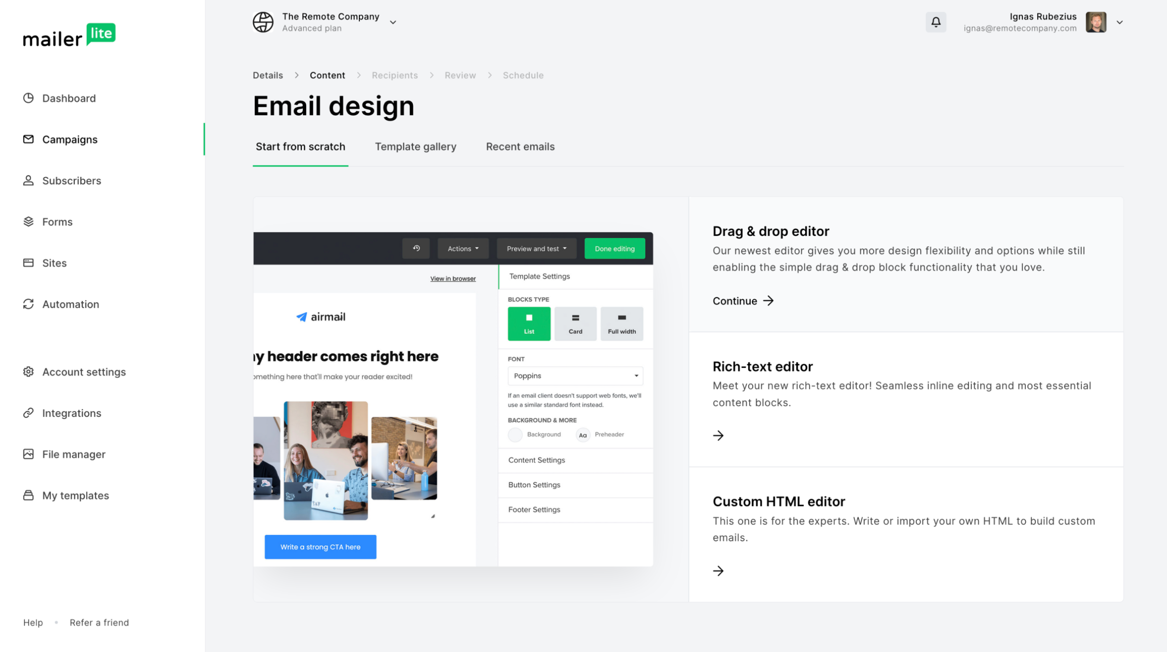 Mailing gratuit : MailerLite