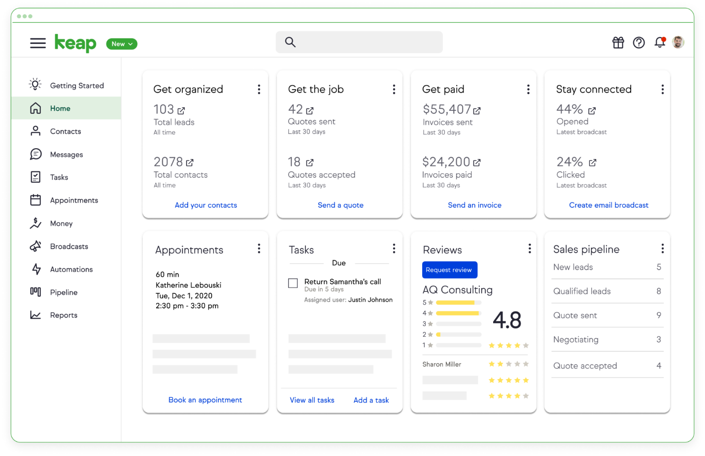Keap interface School CRM