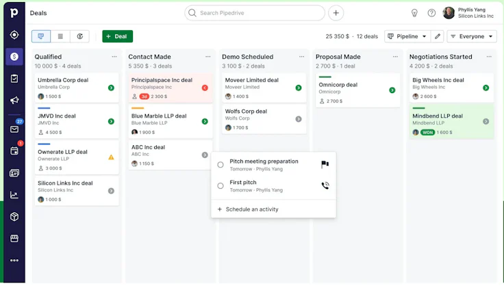 Pipedrive interface School CRM