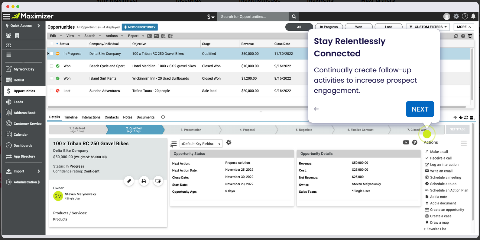 Maximizer interface B2B CRM
