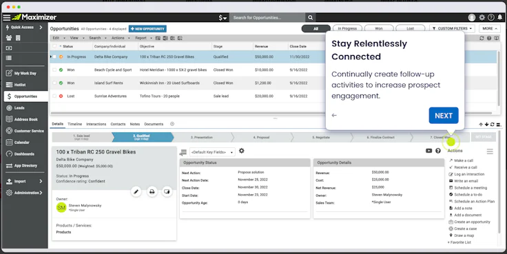 Maximizer interface CRM Project