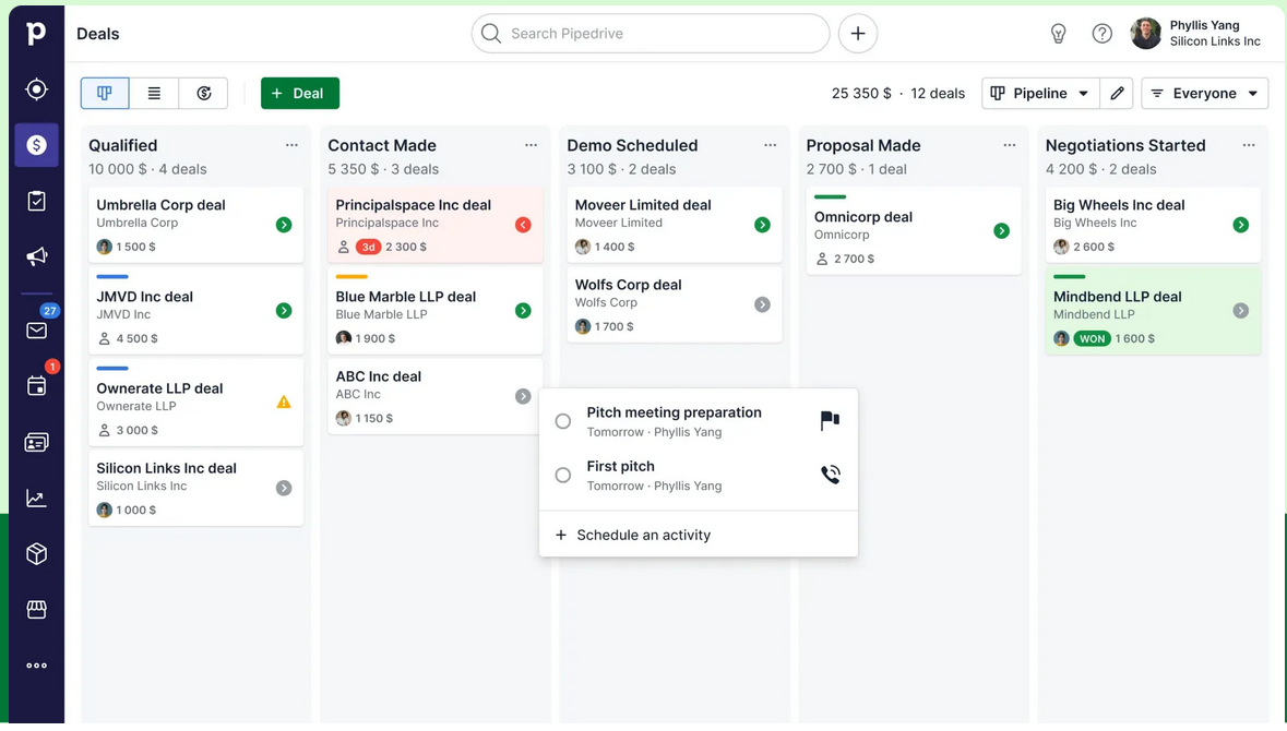 Pipedrive interface CRM enterprise