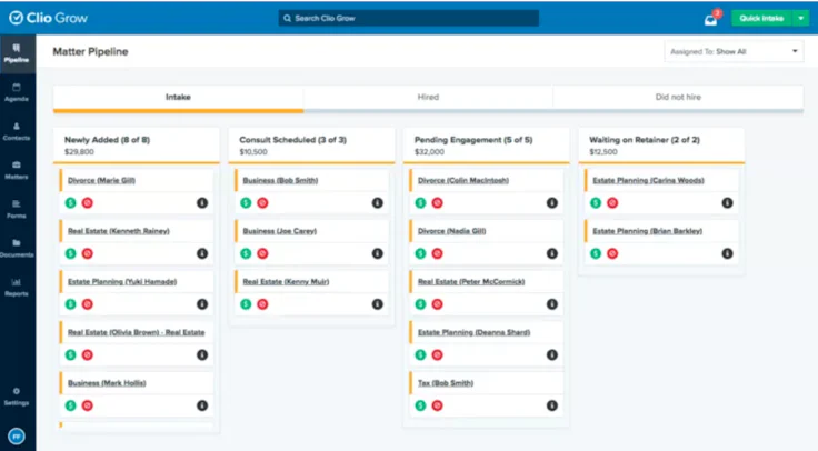 Clio interface Law firm crm