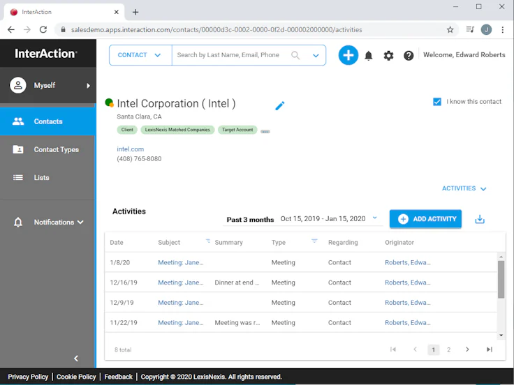 InterAction interface Law firm CRM