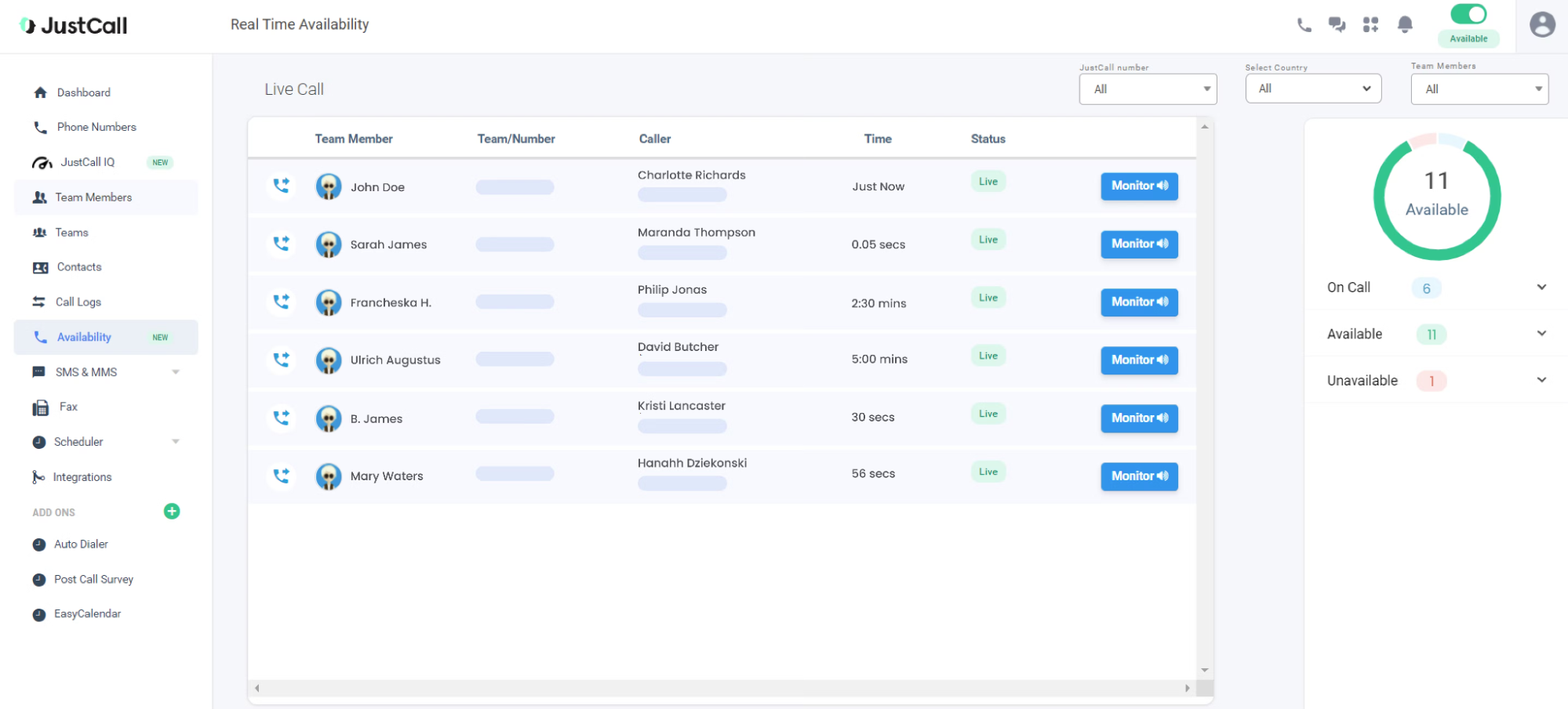 JustCall interface voip integration
