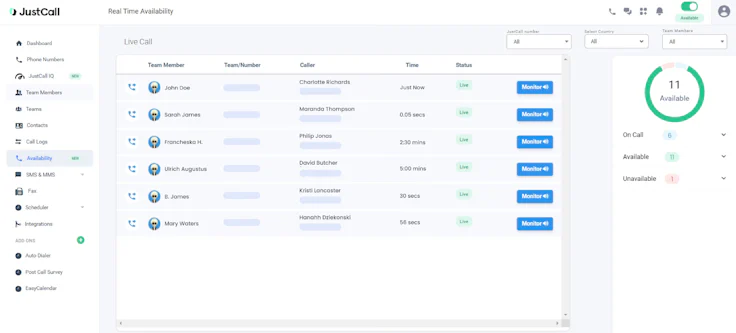 JustCall interface voip integration