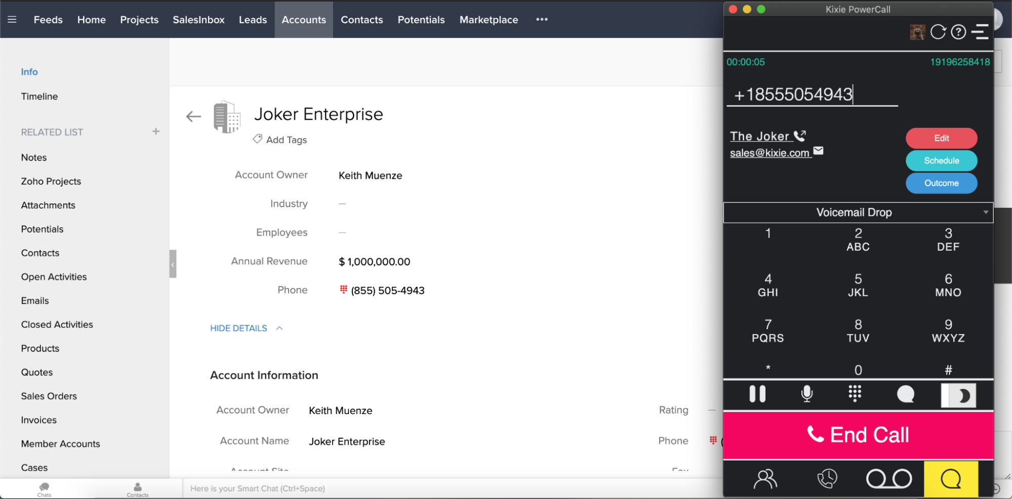 Kixie interface Voip Integration