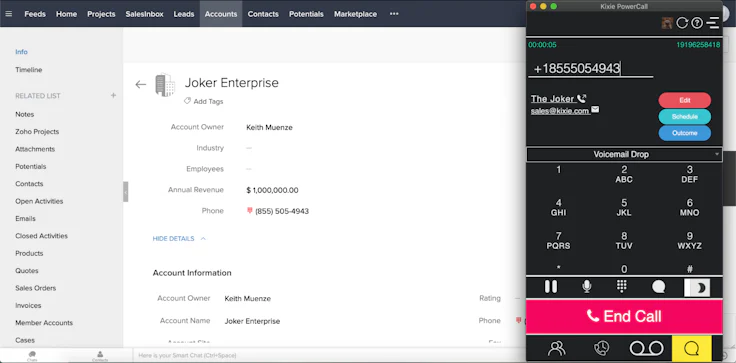 Kixie interface Voip Integration