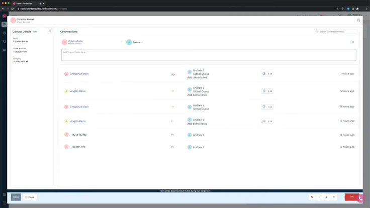 Freshcaller interface cloud phone system