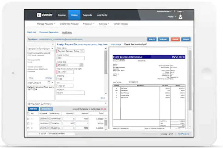 Sap Concur interface invoice approval Software