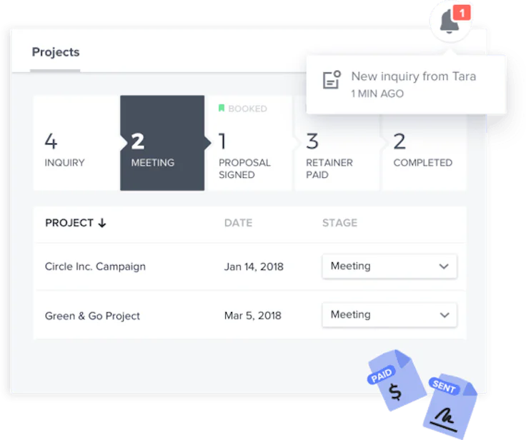 HoneyBook interface Invoice approval software