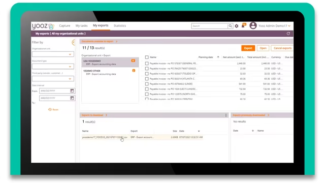 Yooz interface Invoice approval software