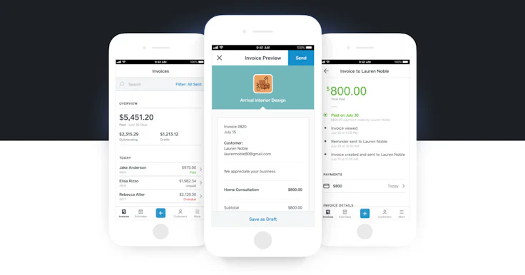Square interface mobile invoicing software