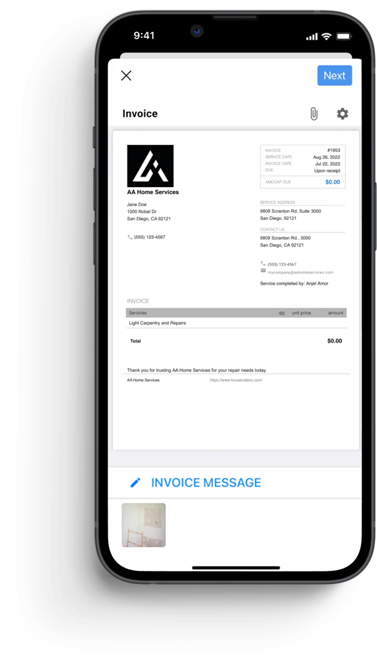 HouseCall Pro Mobile invoicing software