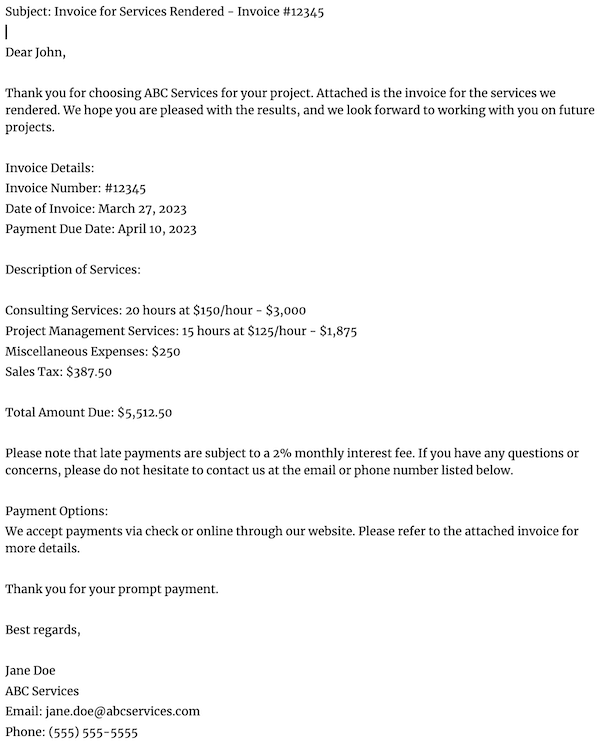 email invoice template - example of best practise