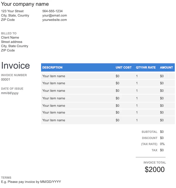 Email invoice template - basic template