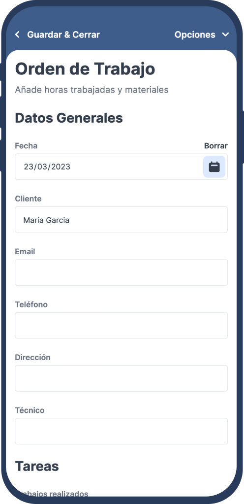 Orden de trabajo en MoreApp