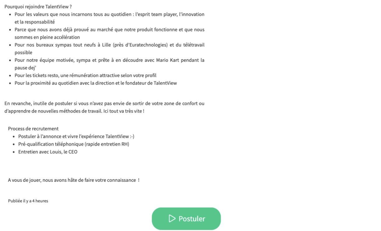 Exemple d'annonce de recrutement