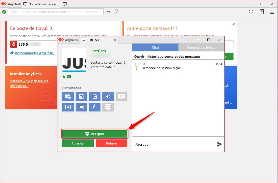 Capture d'écran bureau à distance AnyDesk