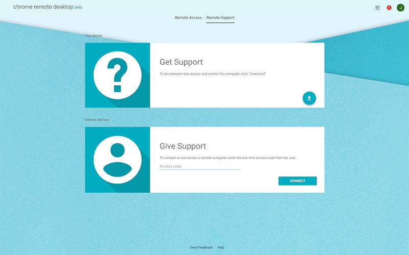 Chrome Remote Desktop interface