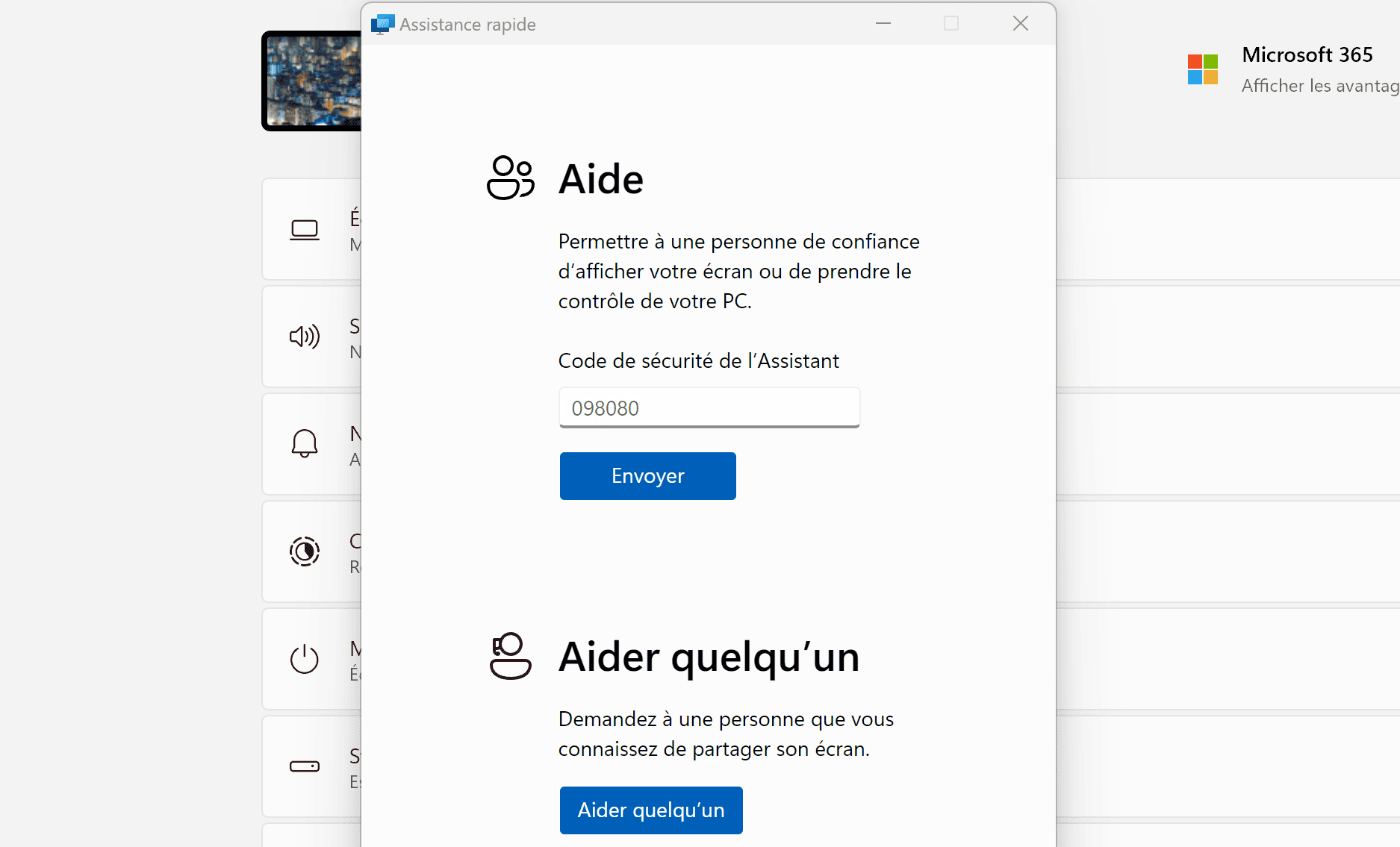 Interface Assistance Rapide Windows