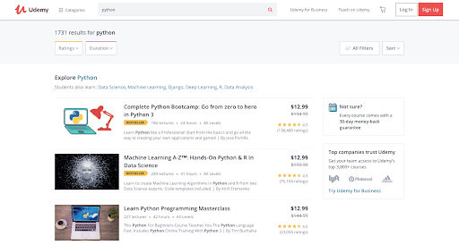 plateforme de formation : Udemy