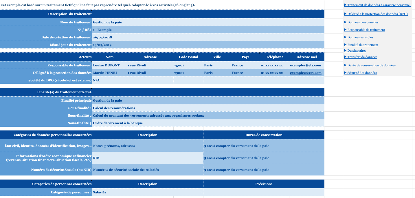 exemple de registre RGPD rempli
